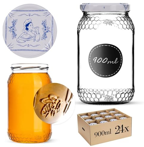 KADAX 24er Set Einmachgläser 900ml TO82 Köchin, Große Sturzgläser mit Schraubdeckel, Einkochgläser Fermentierglas für Gurken, Gemüse, Sauerteig