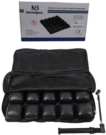 TERMIGEA Cojín antiescaras hinchable completo con bomba para regulación de la presión con 25 celdas alto 5 cm. CA100 Cojín decúbito para la prevención de úlceras por presión.