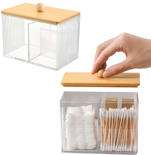 SVOCK 2pcs Organizador de Baño Transparente, Dispensadores de Discos Desmaquillantes, Caja Transparente Con Tapa para Almohadillas de Algodón, para Cosméticos, Bolas de Algodón y Hisopos