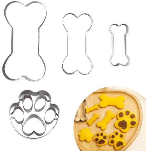 4Pcs Dog Bone Paw Cookie Cutter Set Dog Biscuit Moulds for Baking | Stainless Steel for DIY Fondant Dough Pastry Cake Decorating Tools