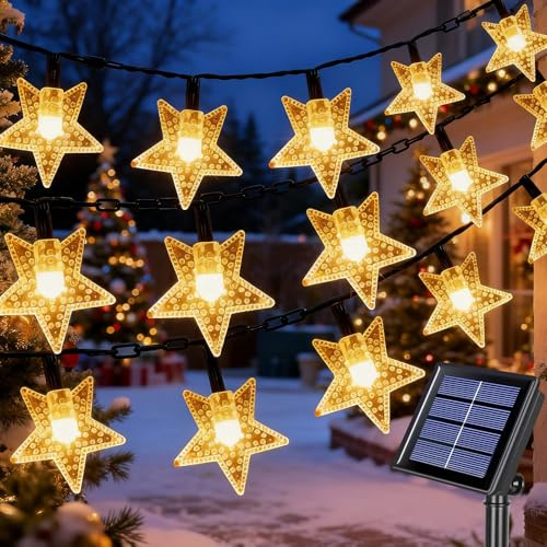 Qoosea Solare Sternenlichterkette 14M, 120 LED Solarlampen für Außenbereich, Wasserdichte Fairy Lights, 8 Modi mit Auto Ein/Aus Timer für Garten Zaun Weihnachten Hochzeit Party Deko (Warmweiß)