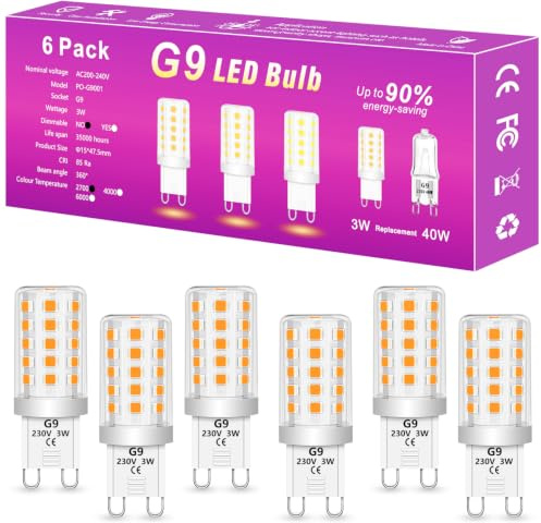 G9 LED Lampe warmweiß 2700K, nicht dimmbar,3W LED Leuchtmittel Ersatz 30W-40W Halogenlampe, 450 Lumen, kein Flackern, Energiesparende kleine Birne, G9 Sockel, CRI 85, 360° Abstrahlwinkel | 6er Pack