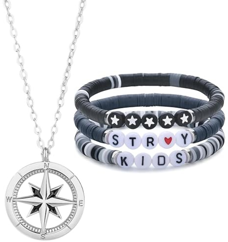 MLPKOI 3 Pcs Kpop Stray Kids Merch Bracelets & 1 Pcs Stray Kid Necklace for Girls, Rope Bracelet, Womens Jewellery Gifts, Fans Gifts for Men Women Girls Boys