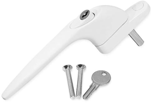 J&S UPVC Universal Lockable Window Handle Lock, 40mm, White, 1 Piece |Window Handle with Key and 2 Screw|Universal Window Lock