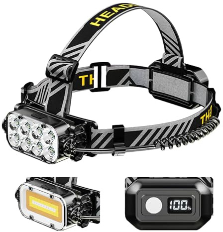 Jzcokeng Stirnlampe LED Wiederaufladbar, 8 LED Kopflampe mit Rotlicht, 270° Drehbare Lampe, Superhelle Wasserdichte Stirnleuchte für Camping, Angeln, Joggen, Arbeiten, Wandern