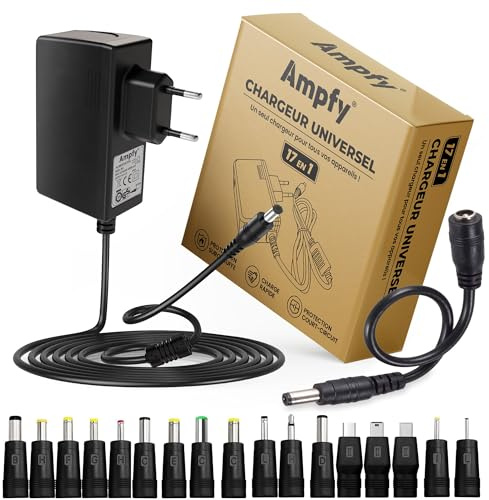 Nätadapter, strömförsörjning, laddare, 15 V, 2 A (2 000 mA max) | 17 kontakter + polaritetskonverterare | Universell strömförsörjning, elektroniska apparater, leksak, ETC-kamera router...