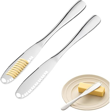 Yuannee Cuchillo de Mantequilla,2 PCS 3 en 1 Esparcidores de Mantequilla de Acero Inoxidable Rallador de Crema Multiusos Utensilios de Cocina para Rebanar Pan Queso Y Cortar Crema