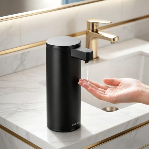 Distributeur de Savon Automatique Acier Inoxydable : Pompe Anti-Obstruction & Rechargeable USB-C | Capteur Infrarouge 0,2s | Distributeur de Savon Liquide pour Cuisine et Salle de Bain(Noir Mat)
