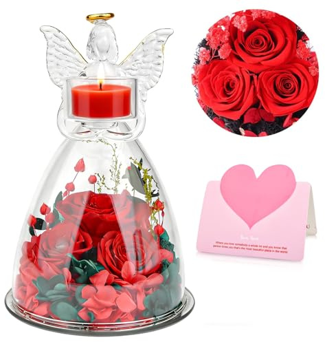 PGonline Ewige Rose Engel Geschenke für Frauen,Engel Kerzenhalter Rosen, Engel Figur Geschenk für Sie, Muttertagsgeschenke für Mama, Geburtstagsgeschenk Valentinstag für Frauen Mutter Oma Geschenk