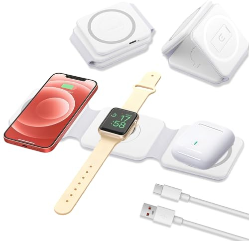 3-i-1 laddningsstation för i-Phone Air 17 16 15 14 13 12 Pro Max, Ap-ple Watch, AirPods, trådlös laddningsstation, vit