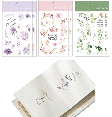 BIVYAX 6 Blätter Rub On Sticker Blumen, Sticker Blumen Transferfolie Blumen Sticker für Scrapbooking, Rub On Aufkleber für Holz Glas Keramik, Geschenke DIY Basteln Deko