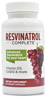 Resvinatrol Complete Capsules, 60 Count- Resveratrol Supplement Supports Healthy Aging, Heart Health, and Immune Function with Quercetin, Grape Seed Extract, Vitamin D3 and CoQ10