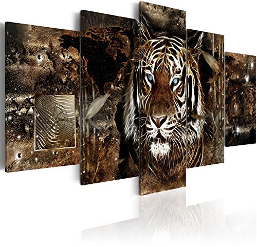 B&D XXL Acrylglasbild Abstrakt 100x50 cm 5 Teilig Wandbild auf Acryl Glas Bilder Kunstdruck Moderne Wanddekoration - Tiere Tiger Welltkarte Diamant grau g-C-0027-k-o