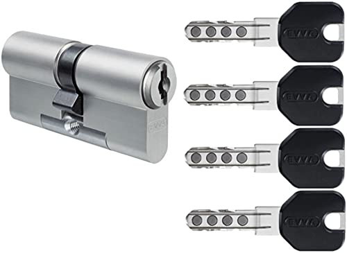 EVVA MCS Doppelzylinder mit 4 Design-Schlüssel schwarz, Länge (a/b) 31/56mm (c=87mm), einzigartige Magnet-Technologie, Not-u. Gefahrenfunktion BSZ, Modularbauweise SYMO, Aufbohr-, und Ziehschutz KZS
