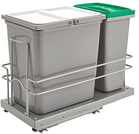 Rev-A-Shelf Undermount Pullout 15 L Trash Can & 8 L Recycle Bin w/Soft-Close Slides, Reduced Depth & Reduced Height, 5SBWC-815S-1