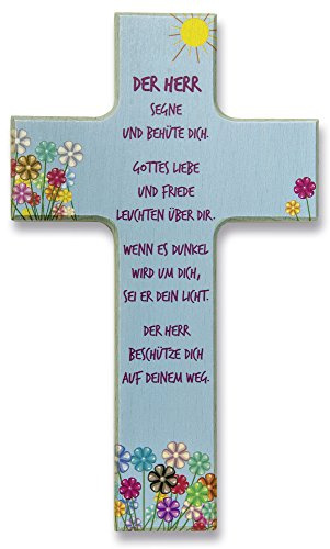 Uljö °° Holzkreuz hellblau Der Herr segne und behüte dich ... 9x15cm, Buchenholz,