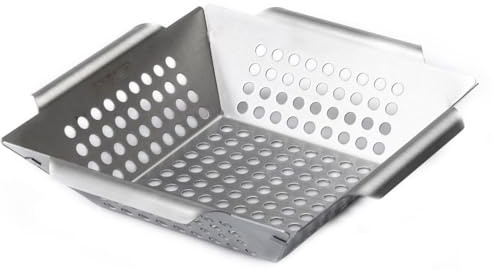 Grillfürst Edelstahl Gemüsekorb - Grillkorb für Gemüse, Fisch und Fleisch, kompakte Grillschale mit Tragegriffen, 25 x 25 x 6 cm