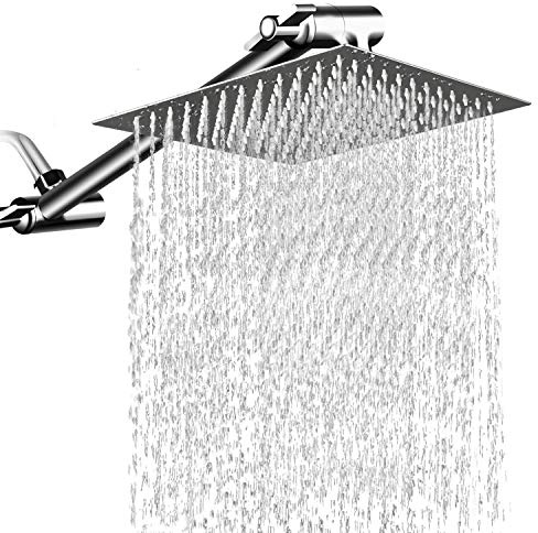 Pommeau de douche carré de 30,5 cm avec bras d'extension réglable de 27,9 cm, grand pommeau de douche haute pression en acier inoxydable, douche à effet pluie ultra fine avec buse en silicone, facile