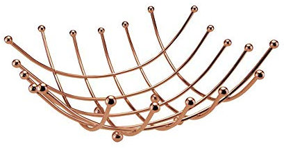 Square Modern Quality Fruit Vegetable Bowl Basket Nest Metal Wire Lattice Kitchen Rack 25x10 cm (Shiny Copper)