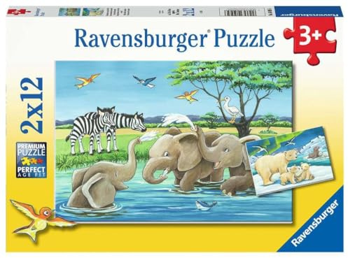 Ravensburger Puzzle Tierkinder aus Aller Welt - 2x12 Teile Puzzle ab 3 | 2x12 Teile Puzzle, Kinderpuzzle ab 3 Jahre, Ravensburger Qualität