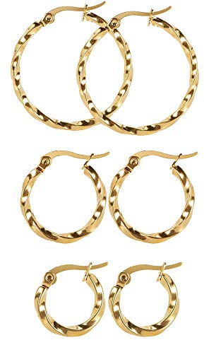 Pargleev Lot de 3 paires de boucles d'oreilles créoles torsadées en acier inoxydable pour filles et femmes, Dieu