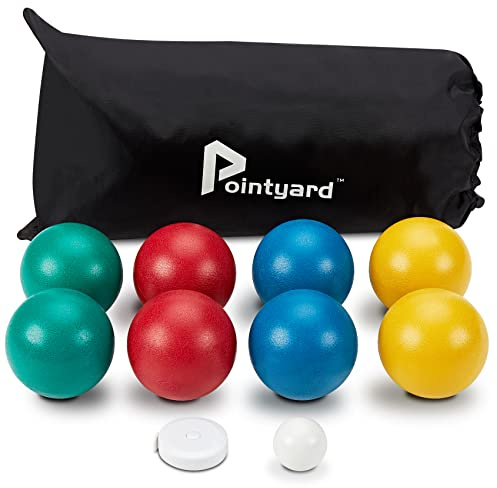 Pointyard Set per gioco di bocce, set di bocce più leggero da 84 mm con 8 bocce in PE | Borsa per il trasporto | Nastro di misurazione - Giochi da famiglia per esterni per cortile/prato/spiaggia