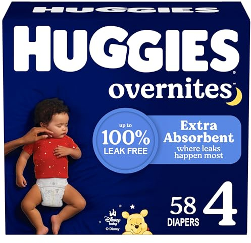 Huggies Overnites Size 4 Overnight Diapers (22-37 lbs), 58 Ct, Packaging May Vary