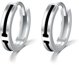 Immobird Örhängen Unisex Örhängen Creoler Sterling Silver Lämplig som present till män och kvinnor (Svart (13mm))