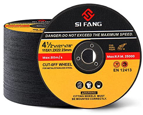 SI FANG Paquete de 25 ruedas de corte de metal fino de 115 x 1,2 x 22,23 mm, discos de corte agresivos de metal y acero inoxidable, discos de molienda para amoladora angular de 4.5 pulgadas