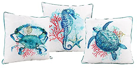 ELC Designs Group Fantasy Nautical Sea Life Collection Decorative Throw Pillows, 18x18 3 Piece Assorted Pillow Set, Home Décor