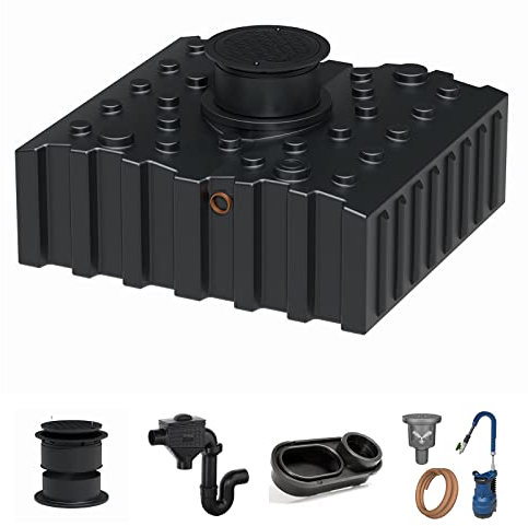 Zisterne Flachtank 4000 Liter Komfort II inkl. Ausgleichsdom, Deckel, Regenwasserfilter mit Siphon, beruhigtem Zulauf und Regenwasserpumpen-Set - Regenwasserbehälter bzw. Regenwassertank unterirdisch