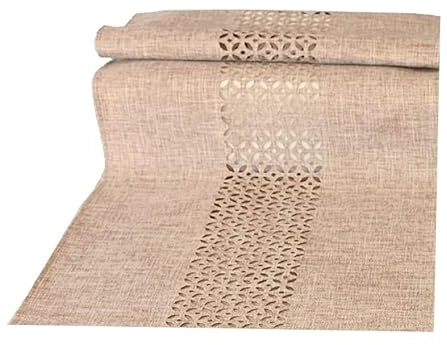 Raebel OHG Tischdecke Mitteldecke Tischläufer Kissenhülle braun meliert mit dekorativer Lochstanzung Durchbrochene Ornamente (40 x 90 cm, Hellbraun), 79