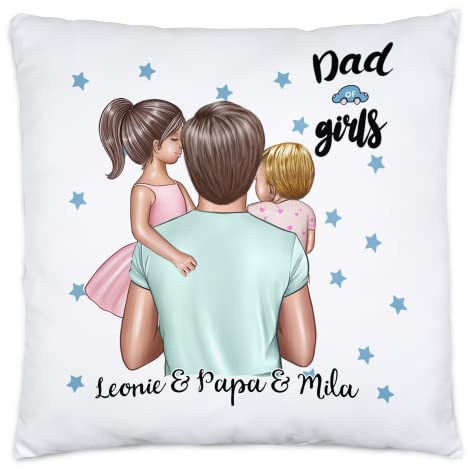 Kiddle-Design Vater Kind Kissen inkl. Füllung Personalisiert Name Papa Kinder Tochter Töchter Baby Geschenk für Väter Vatertag Vatertagsgeschenk