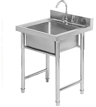 Küchenspüle 1 Becken, Standwaschbecken, Spülbecken Edelstahl Mit Wasserhahn, Abtropffläche Und Handwaschbecken, Freistehend Spültisch Für Gewerbliche Garten Garage