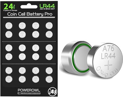 POWEROWL 24 Pcs LR44 Batteries, High Capacity 1.5V AG13 L1154F Batteries for Watches, Christmas decorations, Key Fobs, and Small Electronics