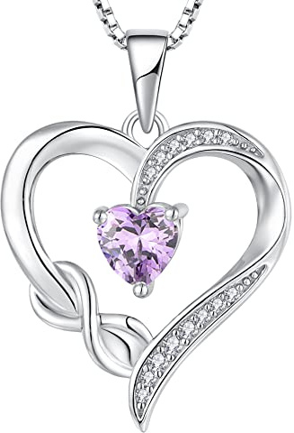 starchenie Unendlichkeit Herz Halskette 925 Sterling Silber Liebe Herz Anhänger Geburtssteine Schmuck für Damen