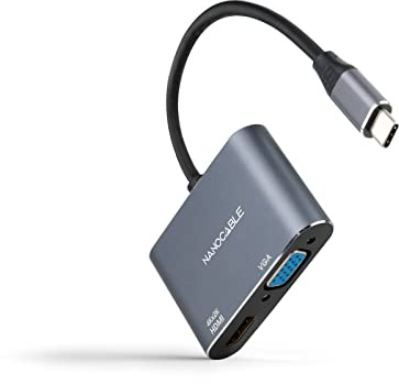 Nanocable 10.16.4303 - Conversor USB-C a HDMI/VGA 15 cm, Gris