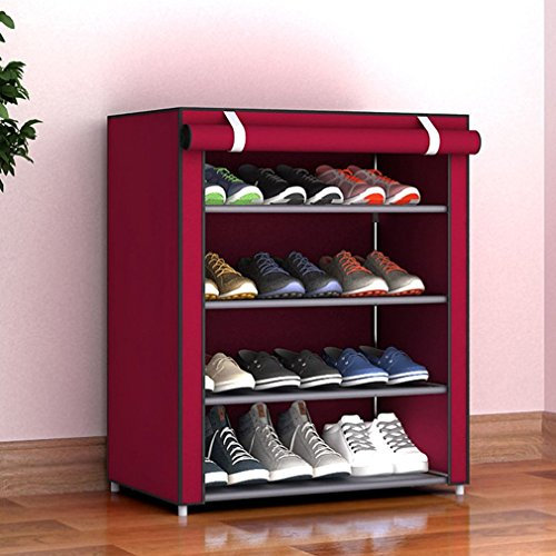 TITA-DONG Étagère à Chaussures, Meuble de Rangement pour Chaussures avec Housse en Tissu Anti-poussière, Grande étagère à Chaussures Organisateur de Rangement pour(5 grilles de Niveau 4 Rouges)