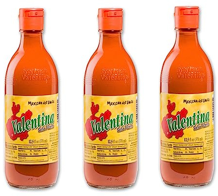 Pack de 3 Salsas Picantes Valentina Amarilla, Mexican Hot/Spicy Sauce, Pack de 3 x 370 - Sin Gluten, Bajo en grasa y azúcar