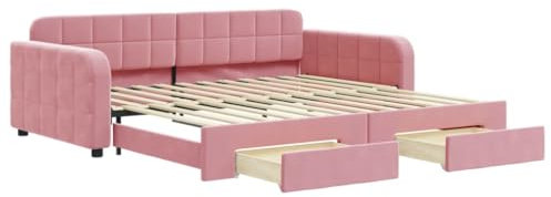 vidaXL Tagesbett, Ausziehbar Schlafsofa mit Schubladen, Bettsofa Gästebett für Schlafzimmer Wohnzimmer, Bett Sofa Ausziehbett, Rosa 100x200 cm Samt