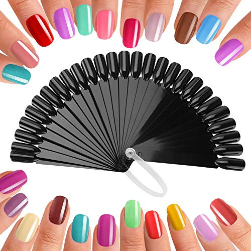 Tomotato 32 Pièces Nuancier Ongles, Couleur Bâtons D'échantillon de Vernis à Ongles en Forme D'éventail, Pratique Nail Art pour Salon de Manucure et Débutants (Noir)
