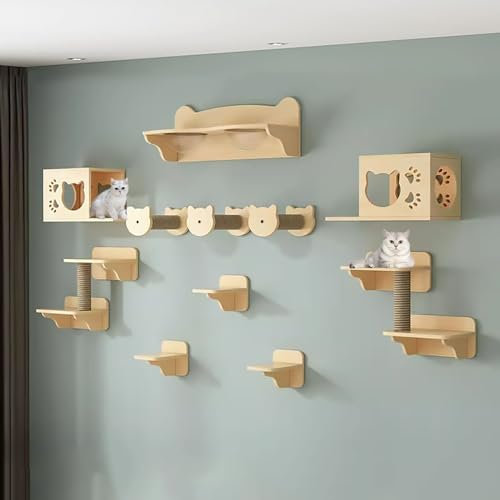 Pucaru Katzen Kletterwand Set, Wandpark für Katzen, DIY-katzenwandparkour, Platzsparend, zum Klettern, Schlafen und Spielen (Color : Style8)