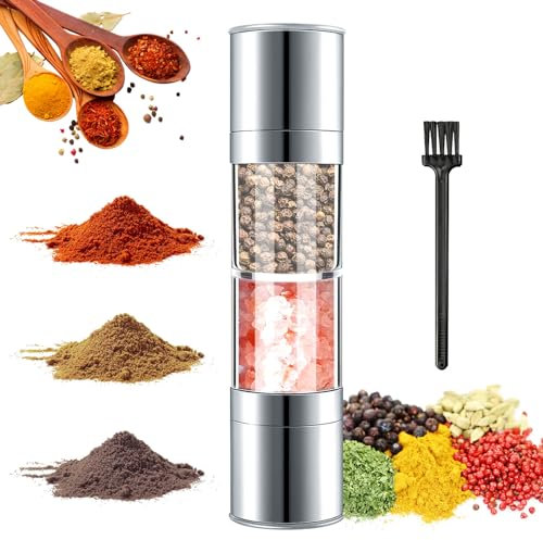 Dadabig Molinillo Pimienta 2 en 1,Molinillo Especias Salero y Pimentero Molinillo Sal Salt and Pepper Grinder Set Saleros de Cocina Modernos Juego de Molinillo de Sal y Pimienta+Cepillo de Limpieza