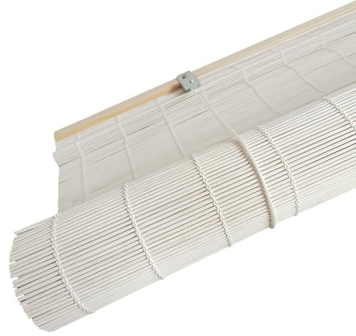 Zhixubah Customizable Bamboo Blinds White Bamboo Roller Blinds 45-160cm Wide Privacy Roman Roller Shades For Windows Natural Bamboo Roll Up Blinds With Lift For Indoor/Outdoor/Balcony/Kitchen