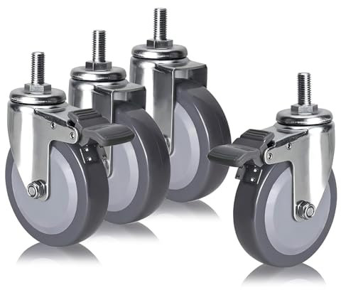 63mm 75mm 100mm Schwerlast Lenkrollen M12 Gewinde Rollen 4 Stück, Leise Polyurethan Möbelrolle Mit Bremse Ersatzrollen, Für Trolleys Möbel Werkbank, Tragfähigkeit 70KG Pro Rolle(Swivel+Brake,100mm/4in