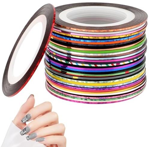32 Color Nail Striping Tape 1mm Self Adhesive Art Sticker Pinstripe Tape Nail Art Decoration Sticker DIY Nail Tip Tools for Women Girls Manicure Decor (66 Foot)