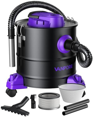 VANPORE Aspiracenere Stufa Pellet, aspiracenere 20 l, potenza di aspirazione potente 1200 W, per camino, barbecue a pellet, forno e braciere (viola)
