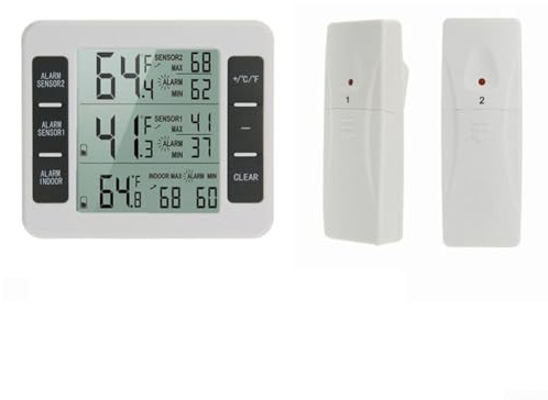 PETSTIBLE Indoor Outdoor Wireless Digital Freezer Alarm Thermometer Refrigerator Home 1-2 Sensors Easily Monitor Temperature Changes In Refrigerator(1X sensor)