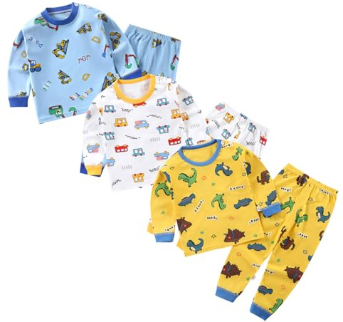 XM-Amigo Baby Boys 3 Pack Cotton Long Sleeve Pajama Sets,12-18 Months