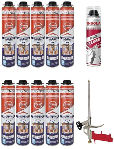 Mousse Expansive Polyuréthane Projetable Eko Spray- 750 ml + Nettoyant + Pistolet - Isolation Thermique et Phonique Performante pour Tous Supports (Lot 10 + 1 + 1)